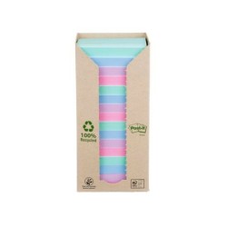 Bloc de notas adhesivas quita y pon post-it 76x76 mm 100% reciclado pefc en torre pack de 16 unidades colores