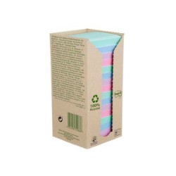 Bloc de notas adhesivas quita y pon post-it 76x76 mm 100% reciclado pefc en torre pack de 16 unidades colores