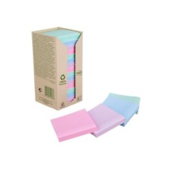 Bloc de notas adhesivas quita y pon post-it 76x76 mm 100% reciclado pefc en torre pack de 16 unidades colores