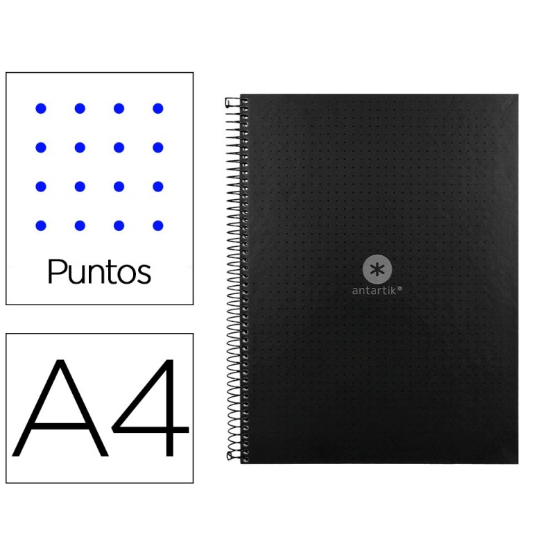 Cuaderno espiral a4 micro antartik dots tapa forrada 80h 90 gr rayado puntos 1 banda 4 taladros negro Cuaderno espiral a4 micro antartik dots tapa forrada 80h 90 gr rayado puntos 1 banda 4 taladros negro