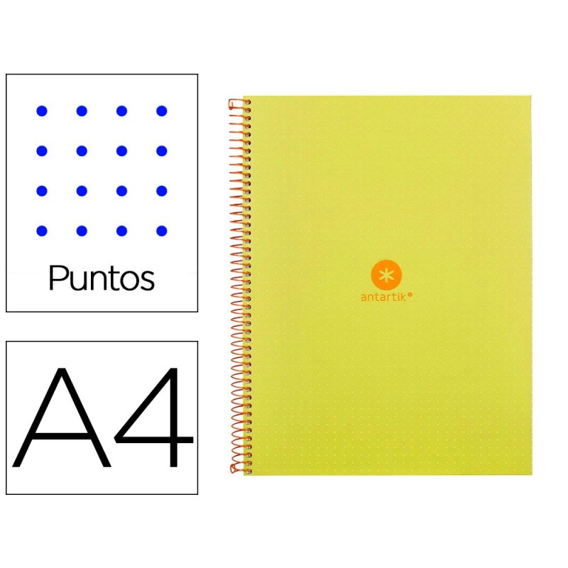 Cuaderno espiral a4 micro antartik dots tapa forrada 80h 90 gr rayado puntos 1 banda 4 taladros amarillo Cuaderno espiral a4 micro antartik dots tapa forrada 80h 90 gr rayado puntos 1 banda 4 taladros amarillo