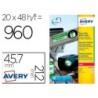 Etiqueta adhesiva resistente avery poliester blanco laser 45,7x21,2 mm caja de 960 unidades