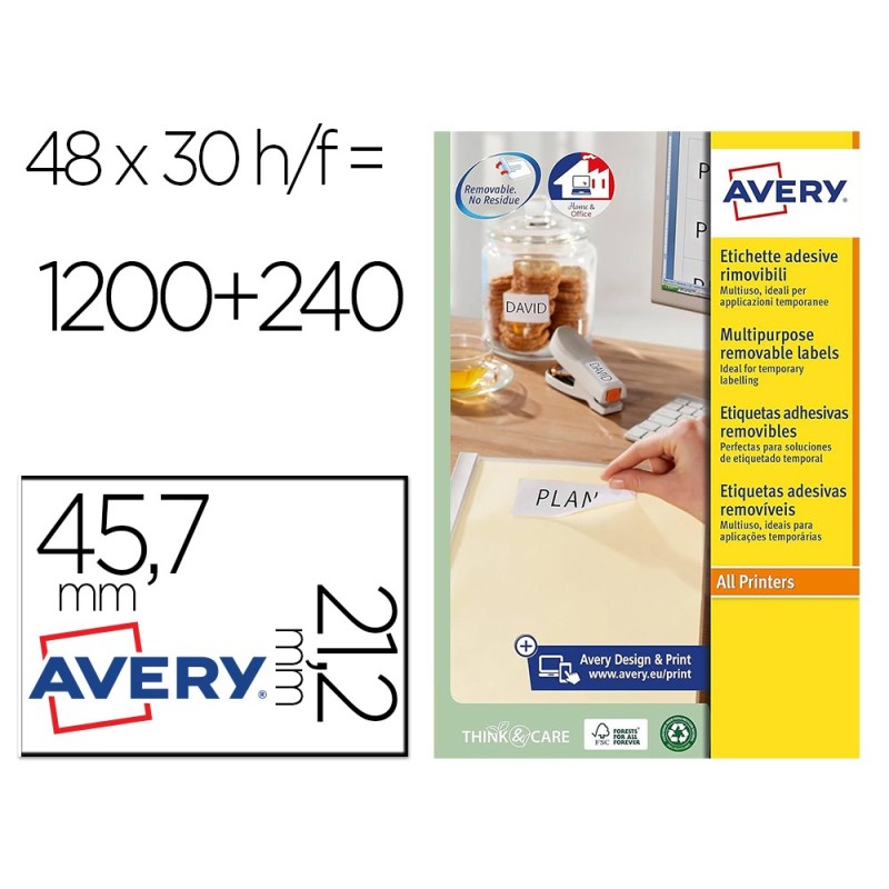 Etiqueta adhesiva avery blanca removible para laser ink-jet fotocopiadora 45,7x 21,2 mm caja de 1200 unidades Etiqueta adhesiva avery blanca removible para laser ink-jet fotocopiadora 45,7x 21,2 mm caja de 1200 unidades