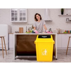 Papelera contenedor q-connect plastico con tapa de balancin 58 litros amarillo 470x330x760 mm