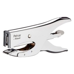 Grapadora petrus de tenaza 222 metalica cromada capacidad de grapado 40 hojas usa grapas 22/6-8 y 24/6-8