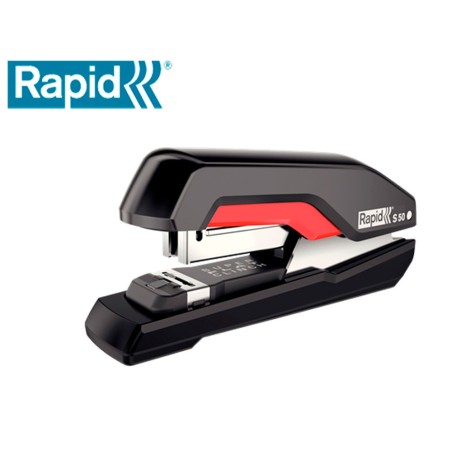 Grapadora rapid supreme s50 plastico capacidad de grapado 50 hojas usa grapas 24/6-8 y 26/6-8 color negro/rojo