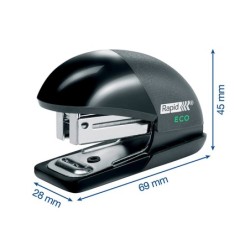 Grapadora rapid mini fashion eco plastico 100% reciclado capacidad 10 hojas usa grapas 24/6 y 26/6 color negro