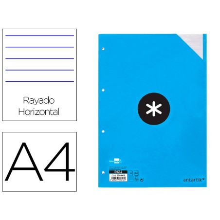 Recambio antartik a4 100 hojas 100g/m2 rayado horizontal 4 taladros bandas de 5 colores