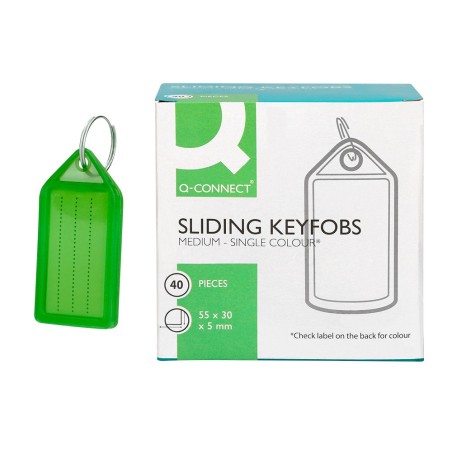 Llavero portaetiquetas q-connect premium color verde caja de 40 unidades