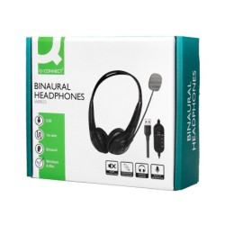 Auricular q-connect biaural diadema con microfono y control de volumen conexion usb cable de 2m color negro