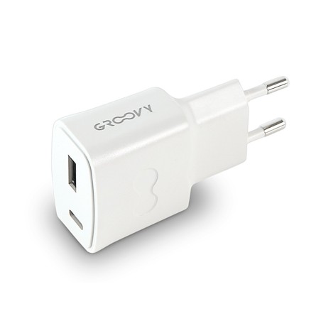 Cargador pared groovy 1 usb  1usb-c color blanco