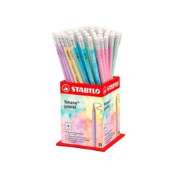 Lapices de grafito con goma stabilo swano mina 2,2 mm dureza hb expositor de 72 unidades colores pasteles