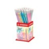 Lapices de grafito con goma stabilo swano mina 2,2 mm dureza hb expositor de 72 unidades colores pasteles