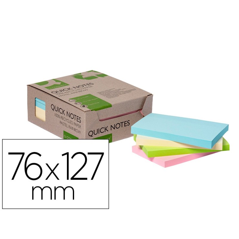 Bloc de notas adhesivas quita y pon q-connect 76x127 mm 100% papel reciclado colores pasteles en caja de carton Bloc de notas adhesivas quita y pon q-connect 76x127 mm 100% papel reciclado colores pasteles en caja de carton