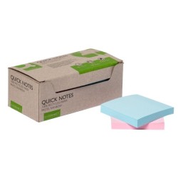 Bloc de notas adhesivas quita y pon q-connect 76x76 mm 100% papel reciclado colores pasteles en caja de carton