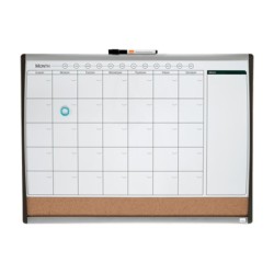 Planificador mensual nobo magnetico  tablero corcho horizontal con marco arqueado plata y negro 585x430 mm