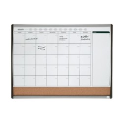Planificador mensual nobo magnetico  tablero corcho horizontal con marco arqueado plata y negro 585x430 mm