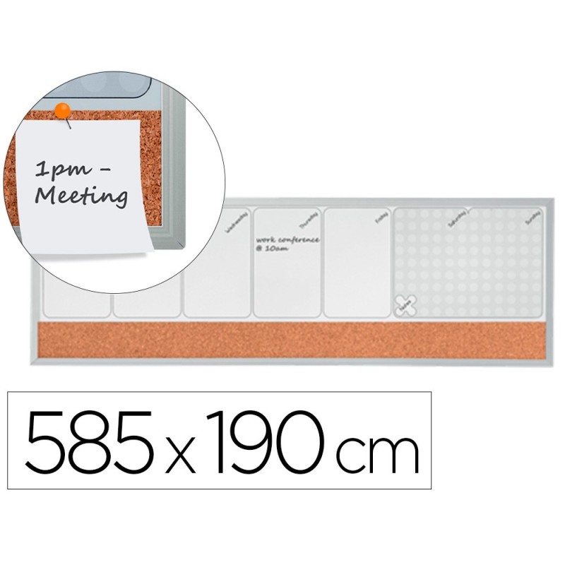 Planificador semanal nobo magnetico  tablero corcho horizontal con marco de aluminio 585x190 mm