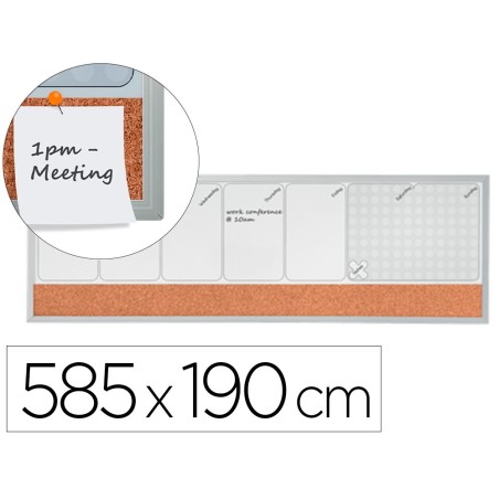 Planificador semanal nobo magnetico  tablero corcho horizontal con marco de aluminio 585x190 mm