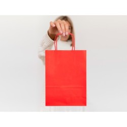 Bolsa papel q-connect celulosa rojo xs con asa retorcida 180x240x80 mm