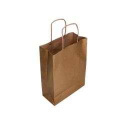 Bolsa papel q-connect kraft natural liso xs con asa retorcida 180x240x80 mm