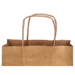 Bolsa papel q-connect kraft natural liso xs con asa retorcida 180x240x80 mm