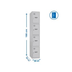 Taquilla metalica simonrack 4 puertas con cerradura montada respiradero y etiquetero gris/gris 1800x500x300 mm