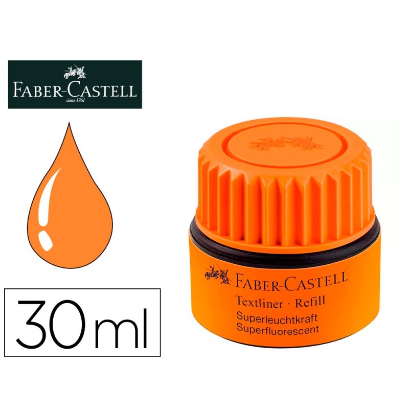 Tinta rotulador faber castell textliner fluorescente 1549 con sistema capilar color naranja bote 30 ml Tinta rotulador faber castell textliner fluorescente 1549 con sistema capilar color naranja bote 30 ml