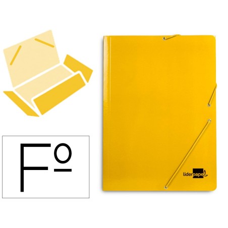 Carpeta liderpapel gomas folio 3 solapas carton plastificado color amarillo
