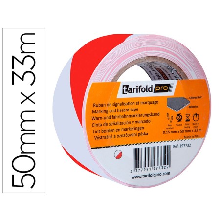 Cinta adhesiva tarifold seguridad para marcaje y señalizacion de suelo 33 mt x 50 mm color blanco/rojo