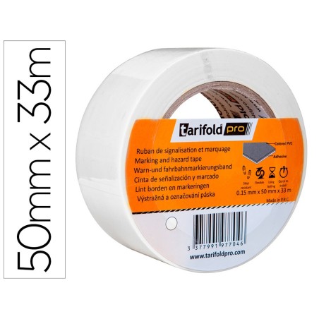 Cinta adhesiva tarifold para marcaje y señalizacion de suelo 33 mt x 50 mm color blanco