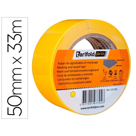 Cinta adhesiva tarifold para marcaje y señalizacion de suelo 33 mt x 50 mm color amarillo