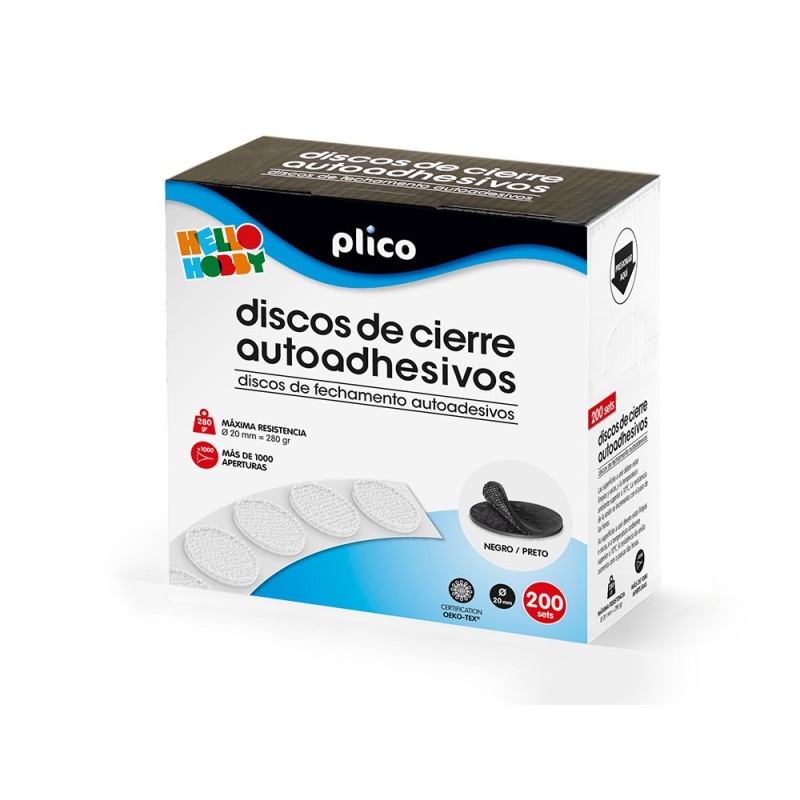Disco de cierre plico velcro autoadhesivo 20 mm diametro color negro caja de 200 unidades