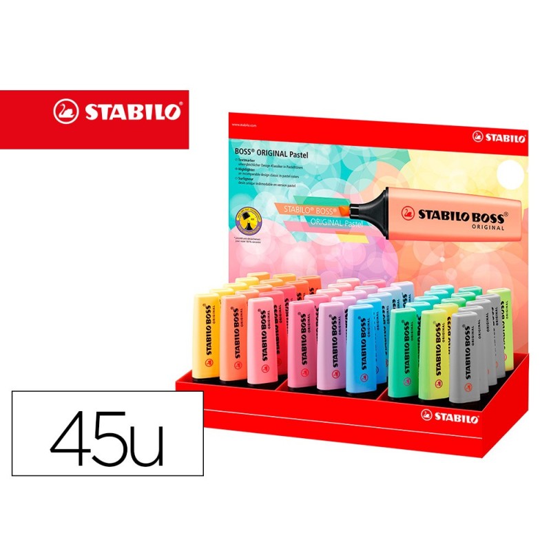 Rotulador stabilo boss fluorescente 70 pastel expositor de 45 unidades colores surtidos Rotulador stabilo boss fluorescente 70 pastel expositor de 45 unidades colores surtidos