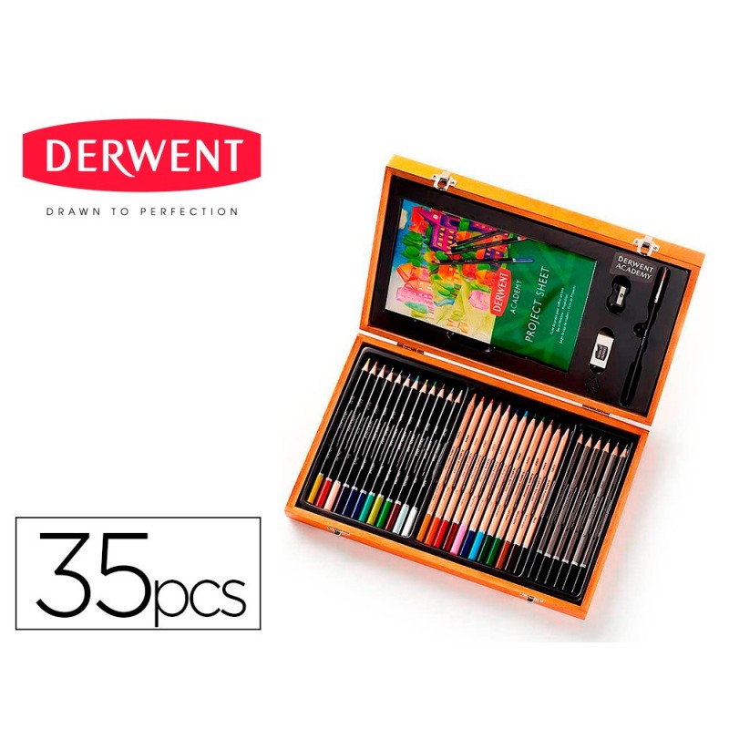 Estuche de pintura derwent academy madera lapices de colores 35 piezas Estuche de pintura derwent academy madera lapices de colores 35 piezas