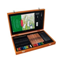 Estuche de pintura derwent academy madera lapices de colores 35 piezas