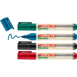 Rotulador edding 28 para pizarra blanca ecoline 90% reciclado bolsa 4 colores surtidos punta redonda 1,5-3