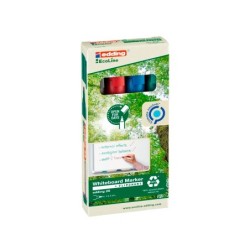 Rotulador edding 28 para pizarra blanca ecoline 90% reciclado bolsa 4 colores surtidos punta redonda 1,5-3