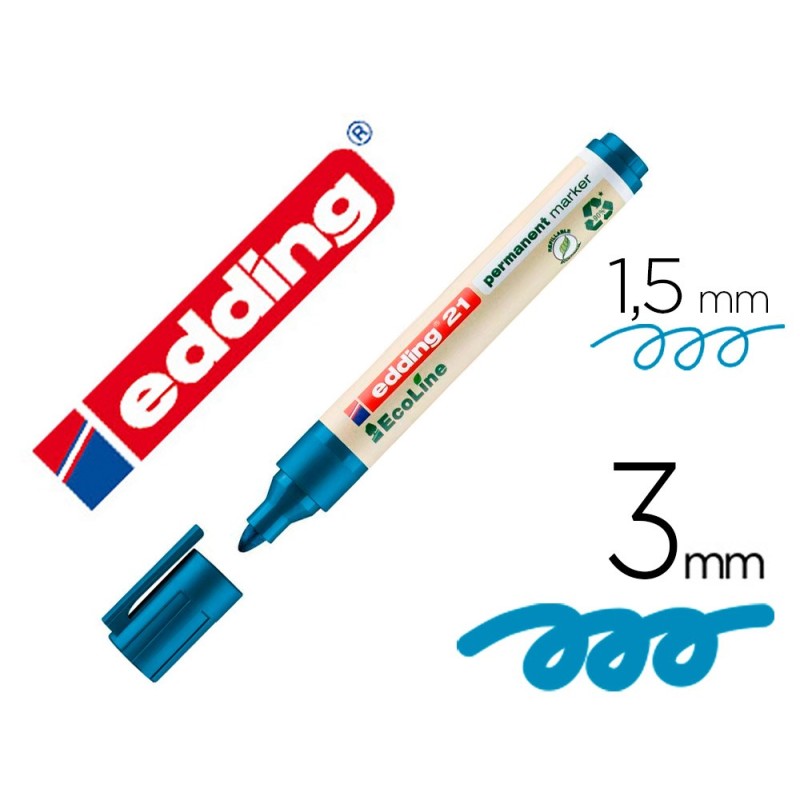 Rotulador edding 21 marcador permanente ecoline 90% reciclado color azul punta redonda 1,5-3 mm recargable Rotulador edding 21 marcador permanente ecoline 90% reciclado color azul punta redonda 1,5-3 mm recargable