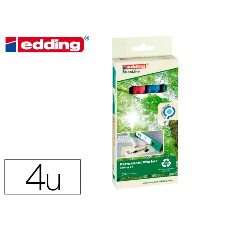 Rotulador edding 21 marcador permanente ecoline 90% reciclado bolsa 4 colores surtidos punta redonda 1,5-3