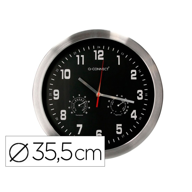 Reloj q-connect de pared metalico redondo 35,5 cm movimiento silencioso color cromado con esfera negra Reloj q-connect de pared metalico redondo 35,5 cm movimiento silencioso color cromado con esfera negra