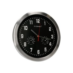 Reloj q-connect de pared metalico redondo 35,5 cm movimiento silencioso color cromado con esfera negra