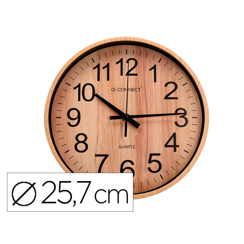 Reloj q-connect de pared de plastico redondo 25,7 cm movimiento silencioso color madera natural Reloj q-connect de pared de plastico redondo 25,7 cm movimiento silencioso color madera natural