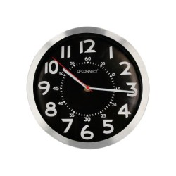 Reloj q-connect de pared metalico redondo 25 cm movimiento silencioso color negro con esfera cromado