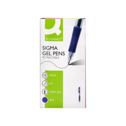 Boligrafo q-connect sigma retractil con sujecion de caucho tinta gel 0,5 mm color azul