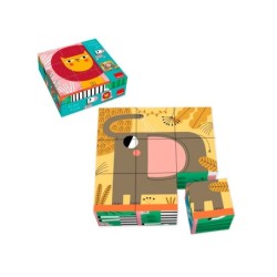 Puzle goula cubos de carton animales selva 6 escenas diferentes 9 piezas