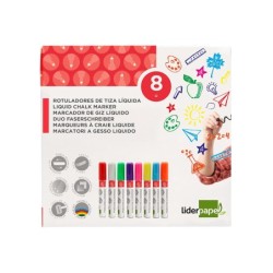 Rotulador liderpapel tiza liquida punta redonda trazo 6 mm caja de 8 unidades colores surtidos