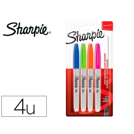 Rotulador sharpie permanente fino blister 4 unidades colores fantasia surtidos