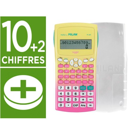 Calculadora milan cientifica m240 sunset tapa translucida 2 lineas 240 funciones 102 digitos color rosa /amarillo