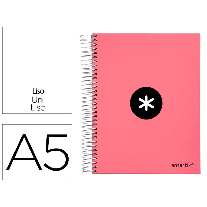 Cuaderno espiral a5 micro antartik tapa forrada120h 90 gr liso 5 bandas 6 taladros color coral Cuaderno espiral a5 micro antartik tapa forrada120h 90 gr liso 5 bandas 6 taladros color coral